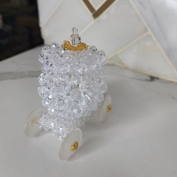 Handcrafted Crystal Beaded Cinderella Carriage box With lid and Gold Accents - Picture 3 of 6